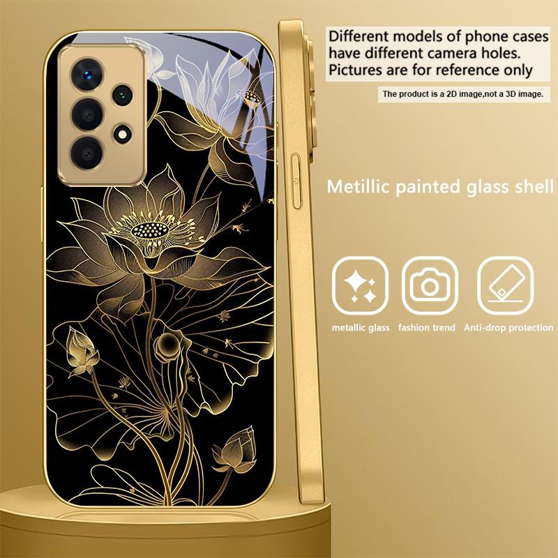 The noble lotus flower For Samsung A 01 52S A04 A05S A10 A12 A13 22 23 24 36 42 M02 Note 10 20Ultra 8 9 Golden glass phone case