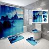 4 Sets Lighthouse Shower Curtain Sets With Non-Slip Bath Mat,Toilet Lid Cover And Coast Seascape Sunrise Shower Curtain Sets