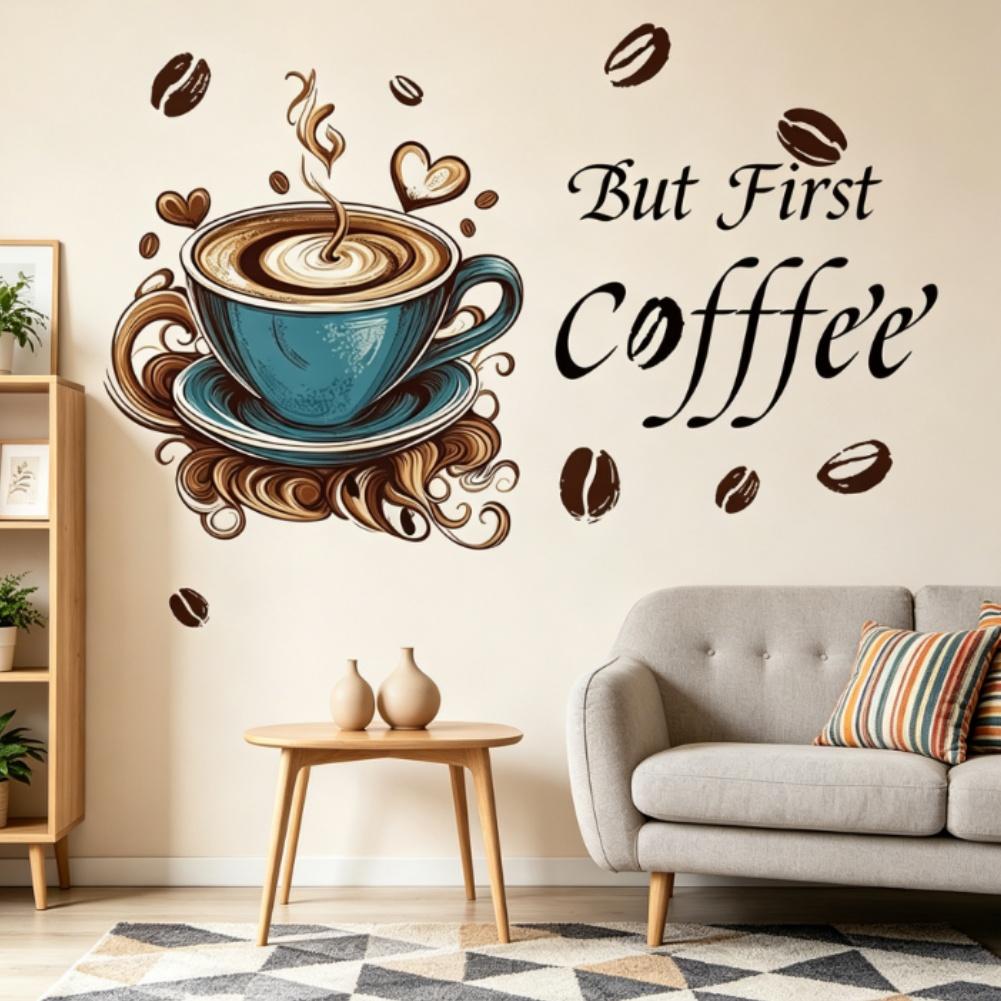 Creative Coffee Cup Motif Vinyl Decal for Indoor Wall Application In Residential and Light Commercial Settings