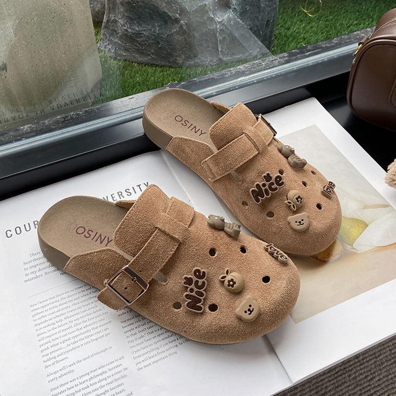 Leather Platform Women's Shoes Spring and Summer New Bag Head Half Slippers Wear Sandals Hole Shoes Single Shoes