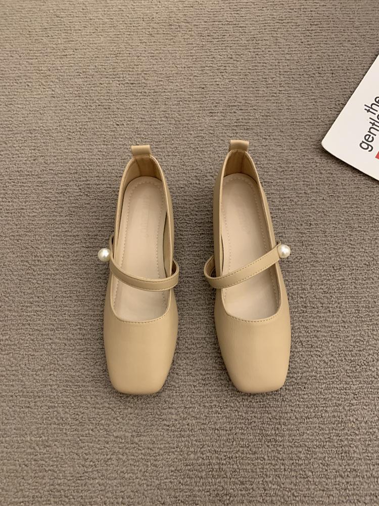 Square head Mary Jane shoes women's shoes spring and autumn 2024 new thick heel with French style with skirt temperament single shoes