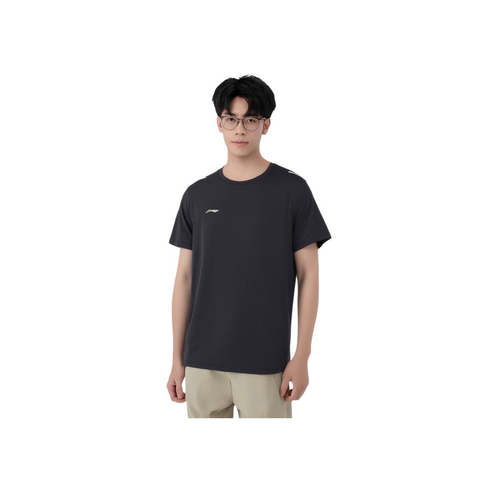 Li-Ning Solid Color Round Neck Pullover Sports Short Sleeve T-Shirt Men Tops Black ATSU551-8