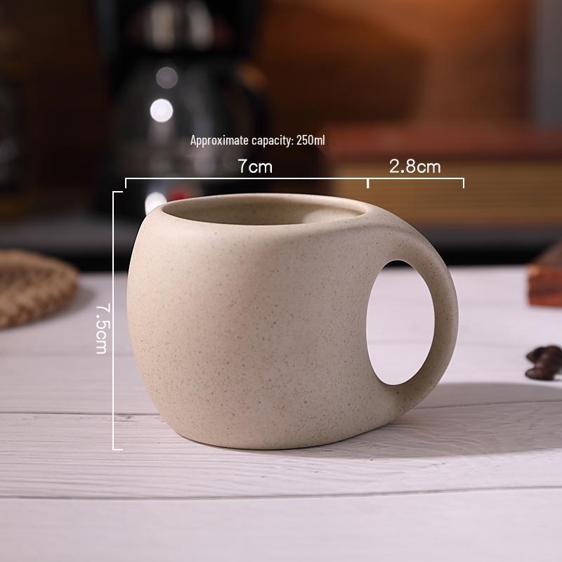 Retro Keramik Kaffee Tasse & Untertasse Set mit Holz Untersetzern & Löffeln – Ideal für Latte, Americano und Nachmittagstee