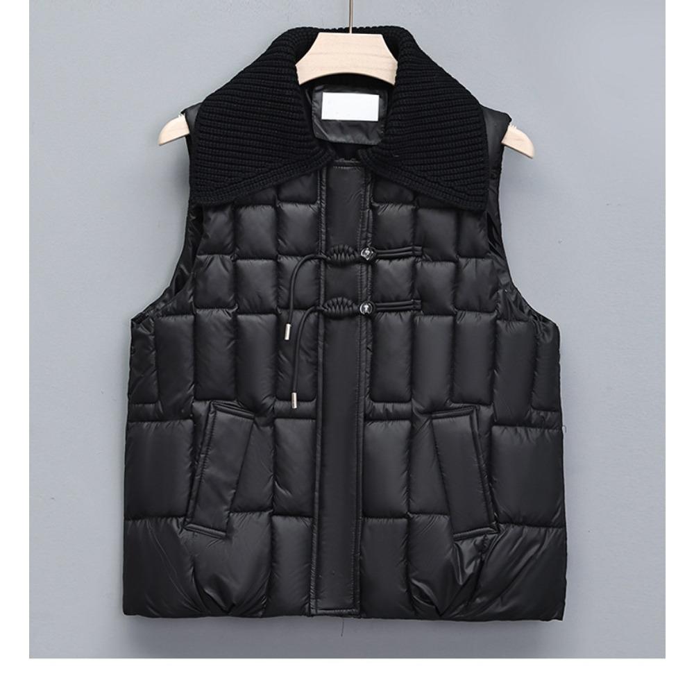 Cotton Vest Women's Winter New Stand-up Collar National Style Buckle Knitted Lapel Sleeveless Cotton Vest Outer Vest