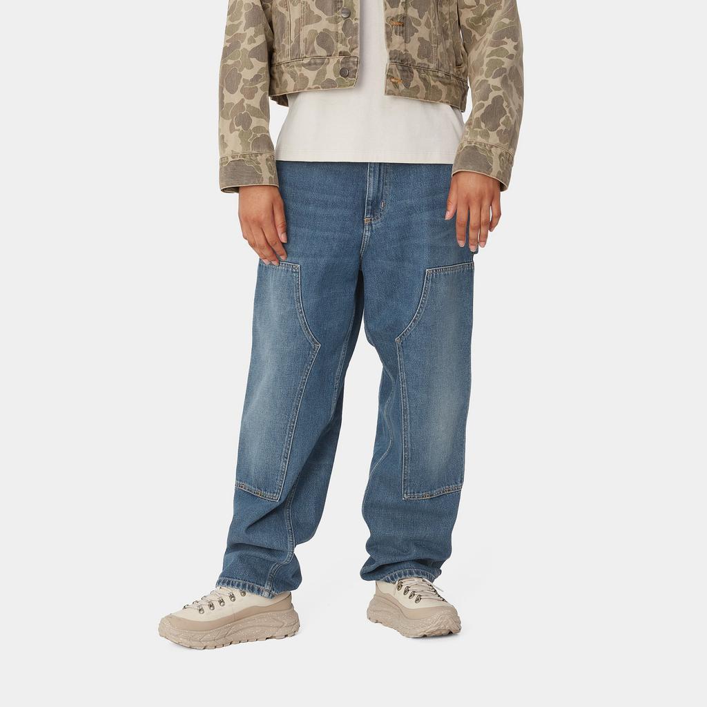 Carhartt WIP Fw24 W Brandon Double Knee Pant Loose Straight Leg Zipper Fly Jeans Women Pants Light-Blue I034229-01-4L