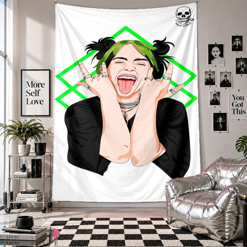 Wall TapestryBillie Eilish Art Hanging Cloth Decorative Background Cover for Room Decoration