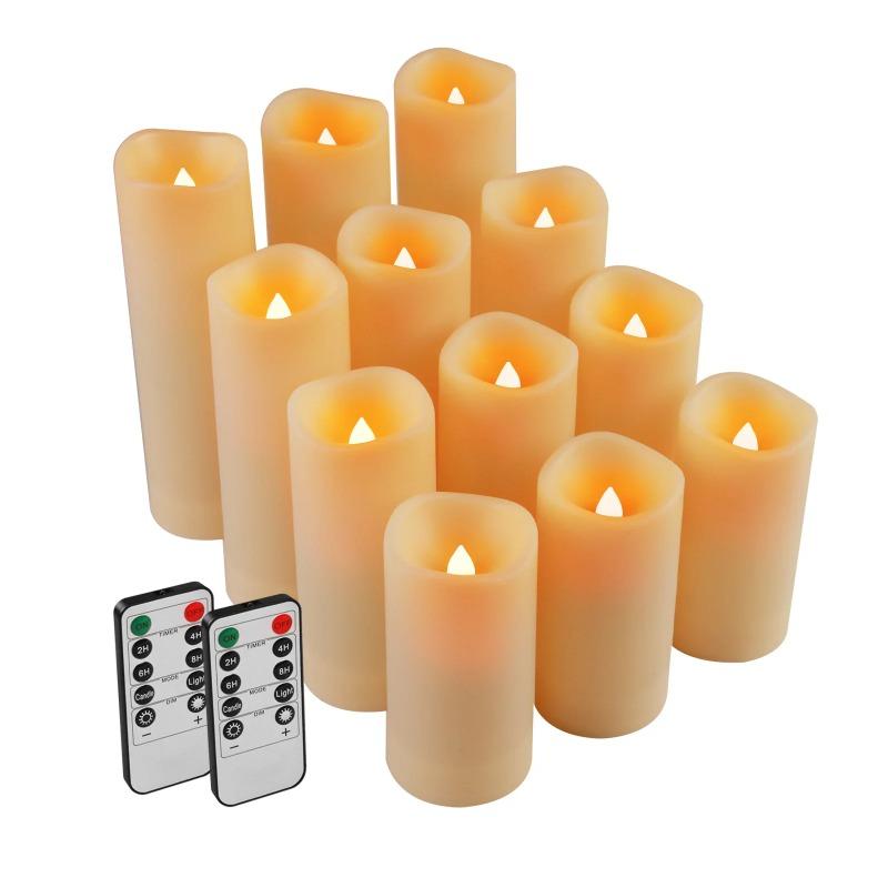 

Outdoor Waterproof Flameless Candles Battery Operated LED Pillar Candle with Remote Timer for Home Wedding Holiday Decor 9 piece set