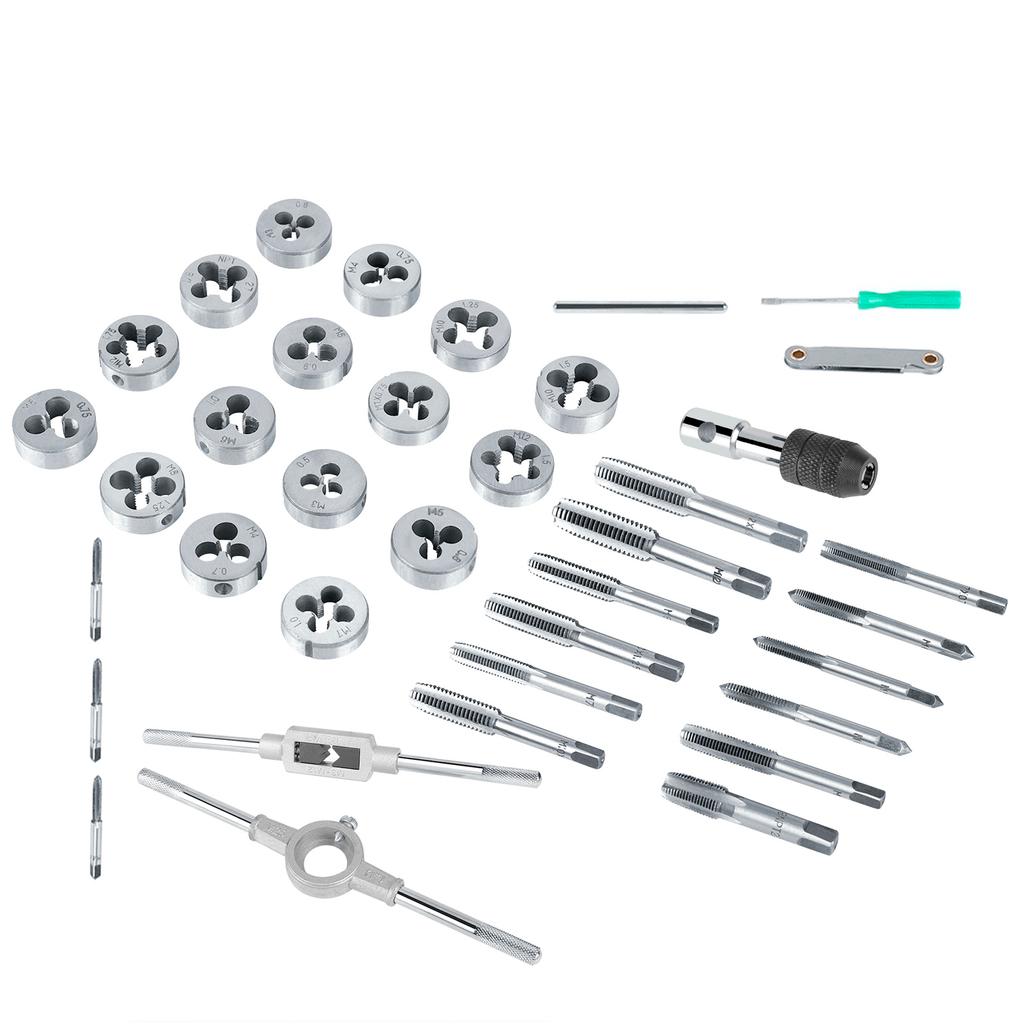 Ensemble de 40 tarauds et filières M3 avec clés et jauge de filetage, outils manuels robustes