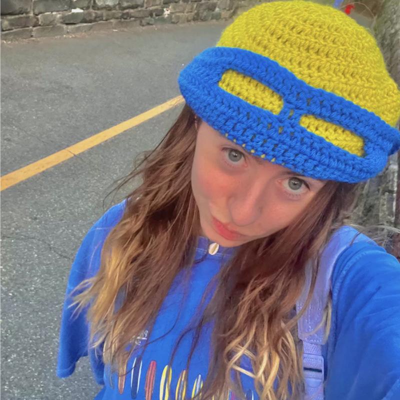 

Вязаный крючком берет с ушками кролика, милая шапочка лоли для взрослых, шляпа рыбака 56-59cm