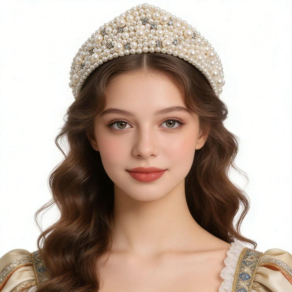 Elegant Velvet Crown Headband Baroque Elastic Sponge Hairband Classical European American Style Pearl Rhinestone Hair Hoop