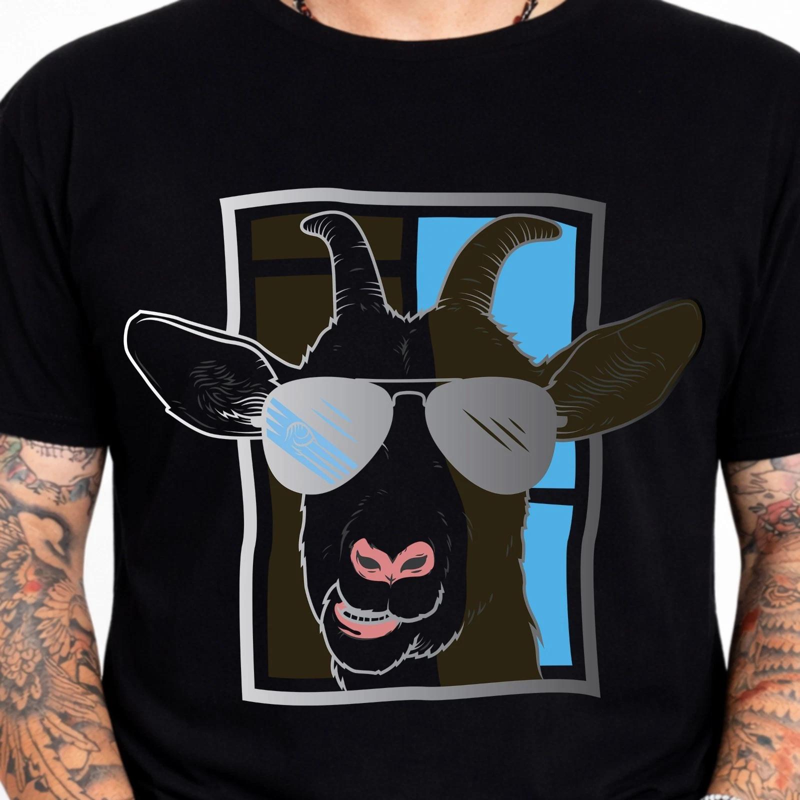 Cool Goat Wearing Sunglasses Funny Graphic Tee Animal Lover Farm Humor Shirt. XL
