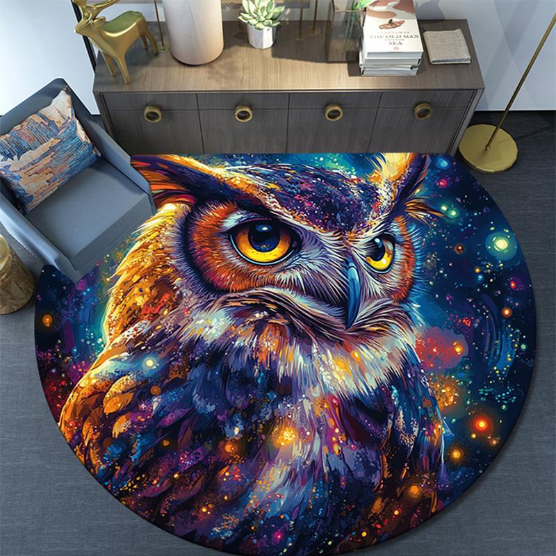 Cosmic Owl Round Area Rug,Carpet Rug for Living Room Bedroom Sofa Playroom Decor,Non-slip Floor Mat