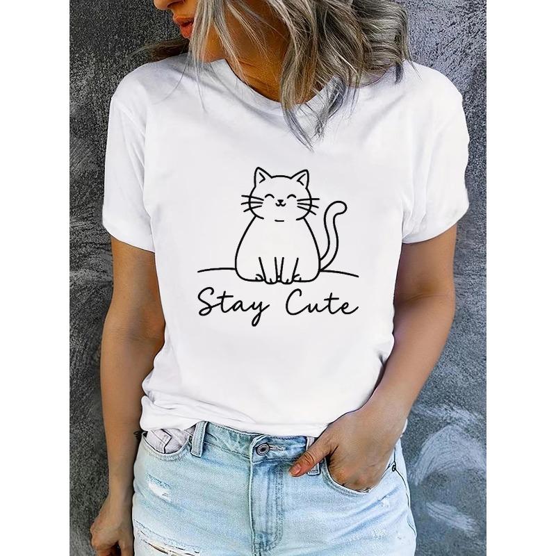 Women'S Summer Short-Sleeve Printed T-Shirts, Fashionable and Casual, Machine-Washable Comfortable Fit 2D Flat Printing