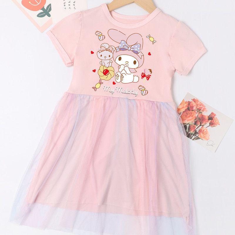 Girls' Stylish Kuromi & Melody Princess Summer Dress