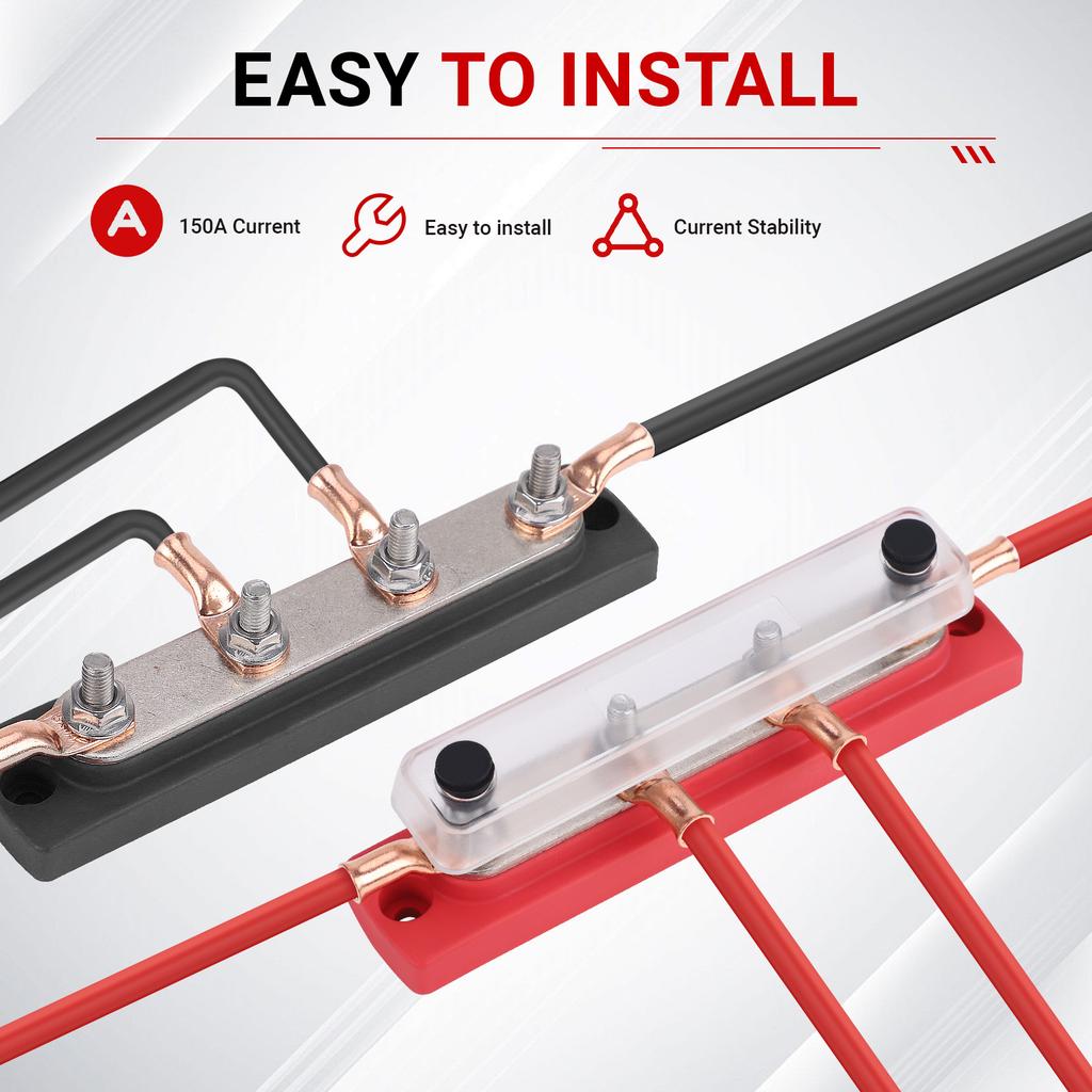 M6 Terminal Studs Bus Bar Distributor 150A 4Way 6Way Red Black 48V Heat-Resistant Power Distribution Block Copper For EV Battery