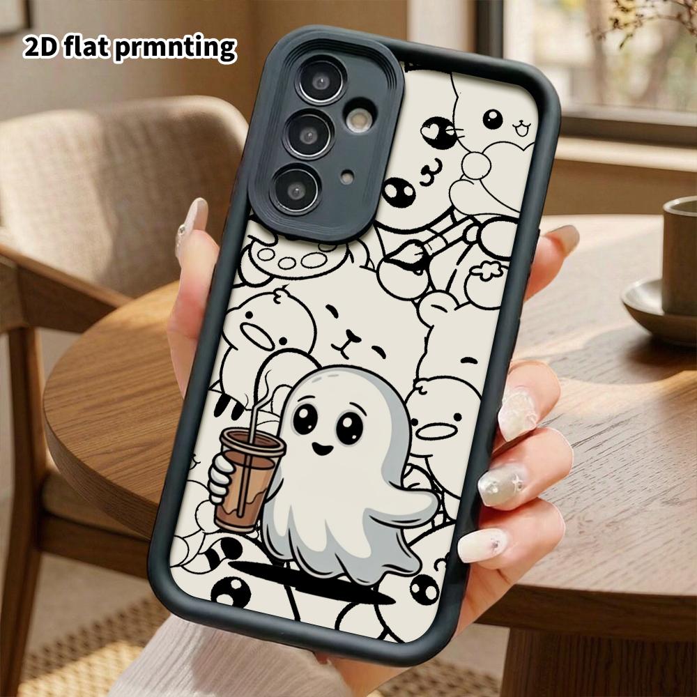 Phone case: 2D flat, suitable for Samsung Galaxy A34 A35 M05 M06 S20 S22 S21 FE Plus 5G protective case, white little ghost, perfect Christmas and Hal