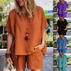 2ks/sada Pulovr Dámský oblek O Neck Plus Size Pure Color Top Šortky Dámský oblek Doplněk
