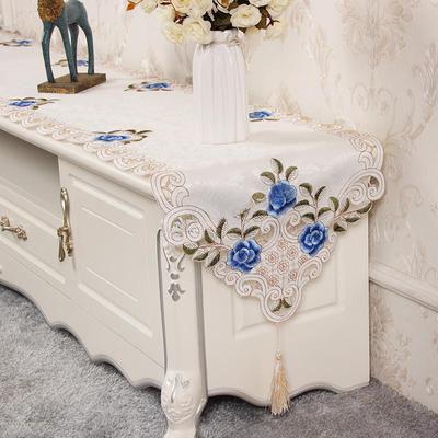 European Embroidered Table Runner Floral Table Cover for Dresser TV Cabinet Coffee Table Shoe Dust Cover