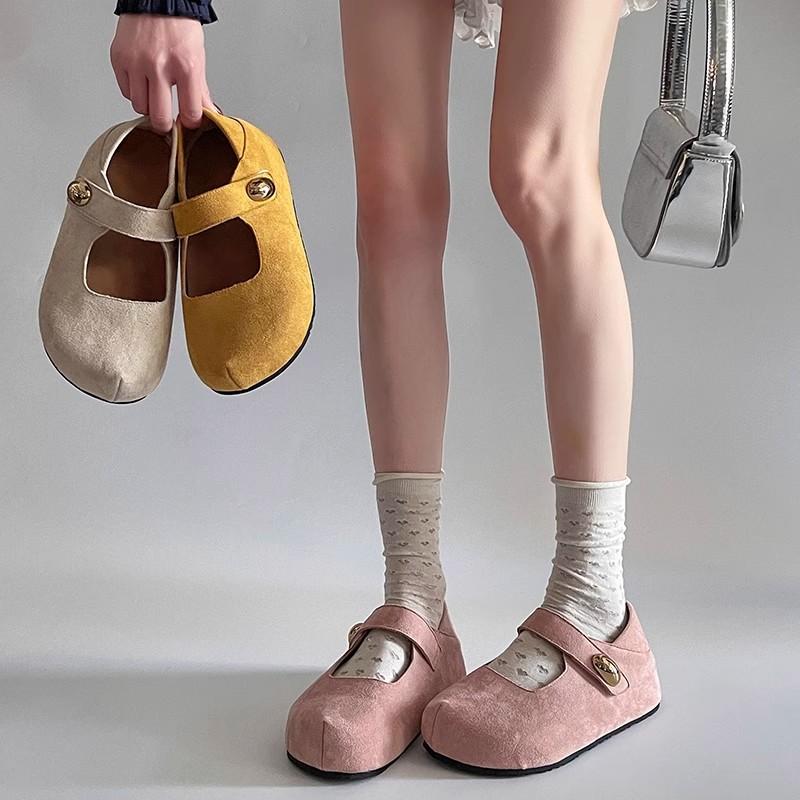

Golden Rabbit корейская версия с плоским дном и круглым носком женские туфли Birkenstocks весна 2025 новые удобные туфли на липучках Doudou shoes 35 жёлтый