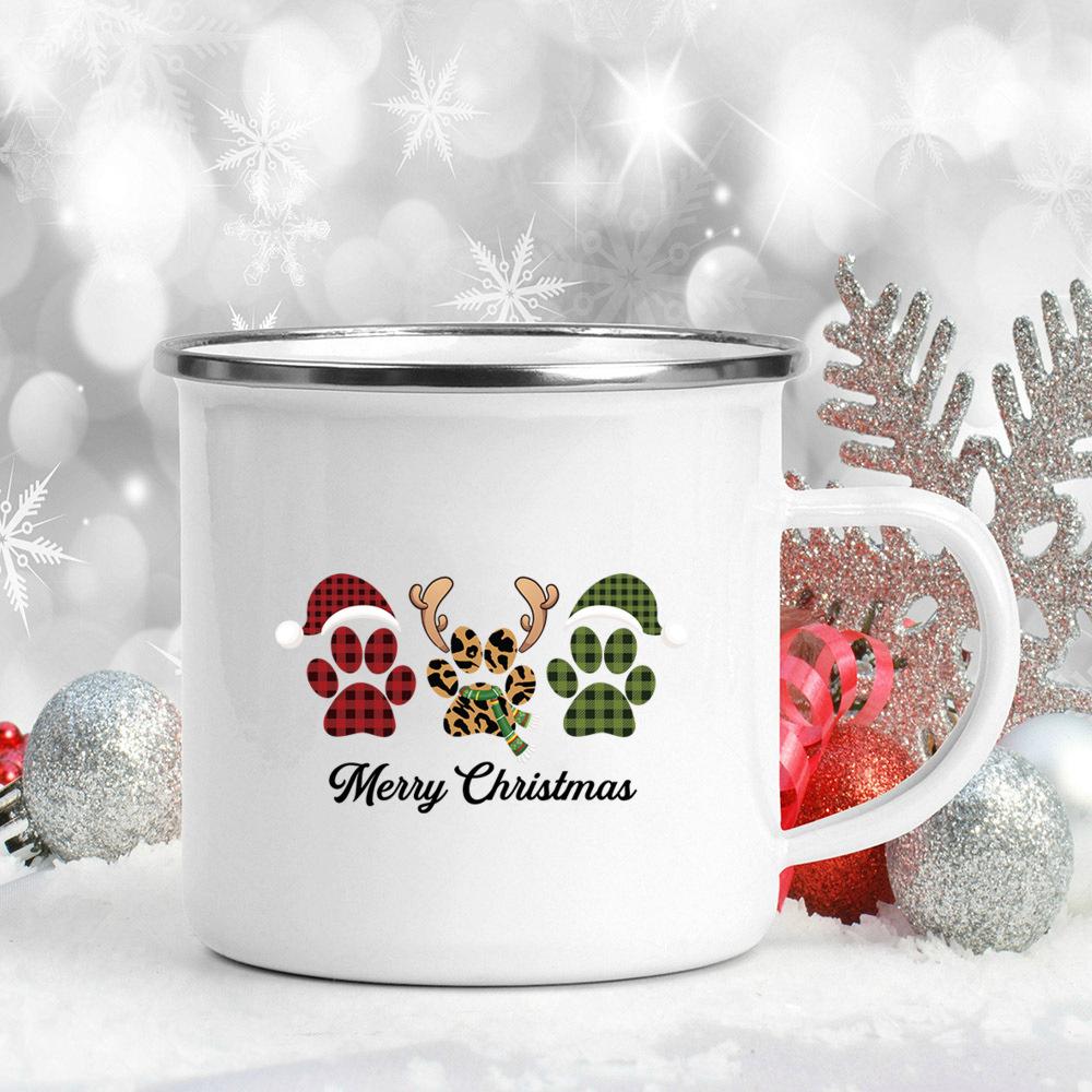 Snowman Ship Print Enamel Coffee Mugs Beer Juice Mug Handle Cocoa Cups Merry Christmas Cup Party Table Decoration New Year Gift