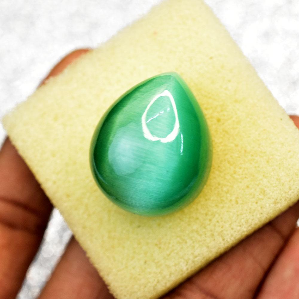Brazilian Pear Cabochon Cut 81 Ct Natural Cat'S Eye Green Gemstone