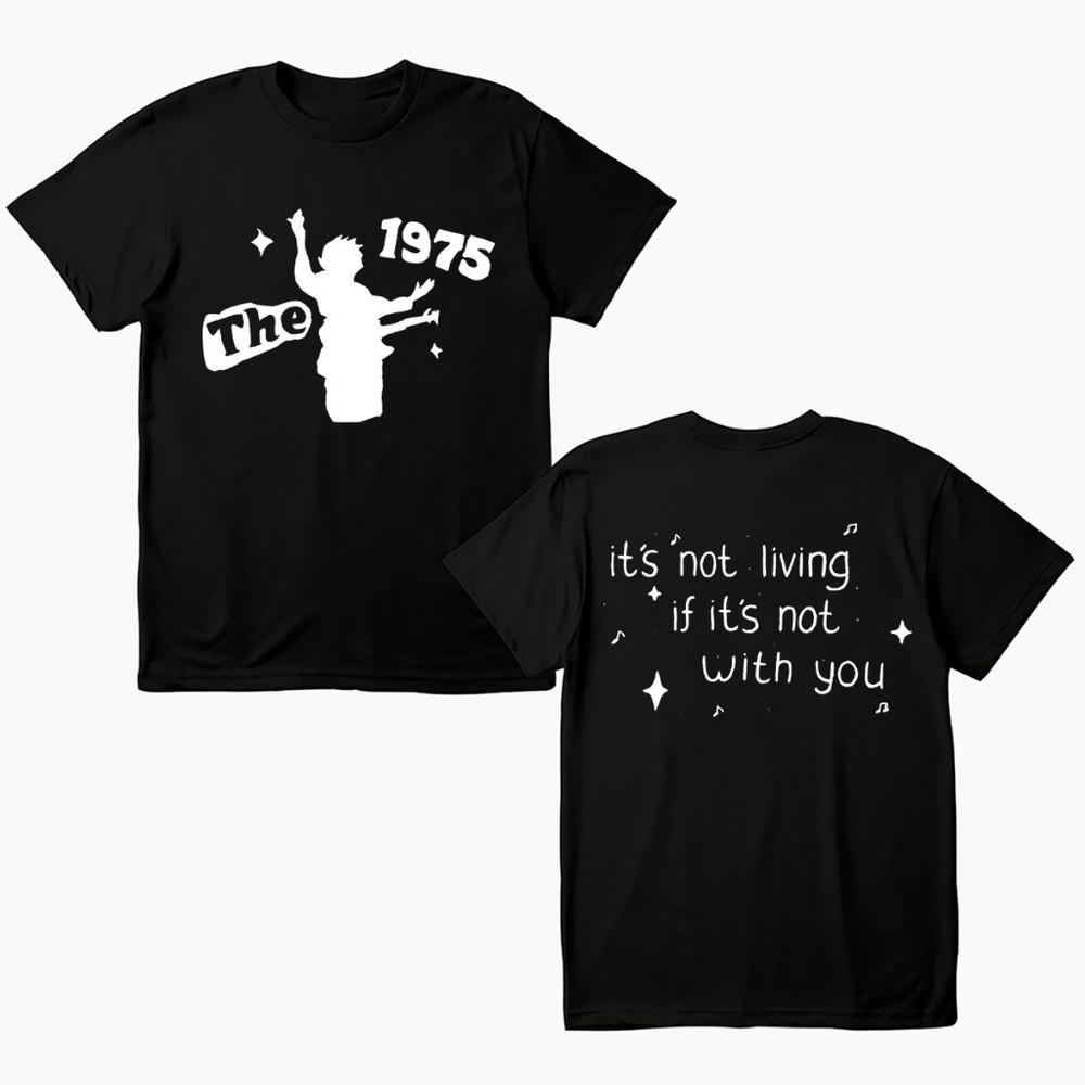 Хлопковая черная футболка унисекс группы The 1975 SE535 XXXL