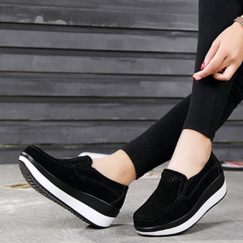 Plüsch Damen Winter Baumwollschuhe Kuhveloursleder Plateauschuhe Warme Walking Loafer Slipper Mutter Schuhe