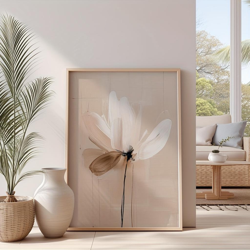 Spring Abstract Flower Print Neutral Minimalist Floral Wall Art Textured Beige Botanical Poster Abstract Floral Beige Home Decor
