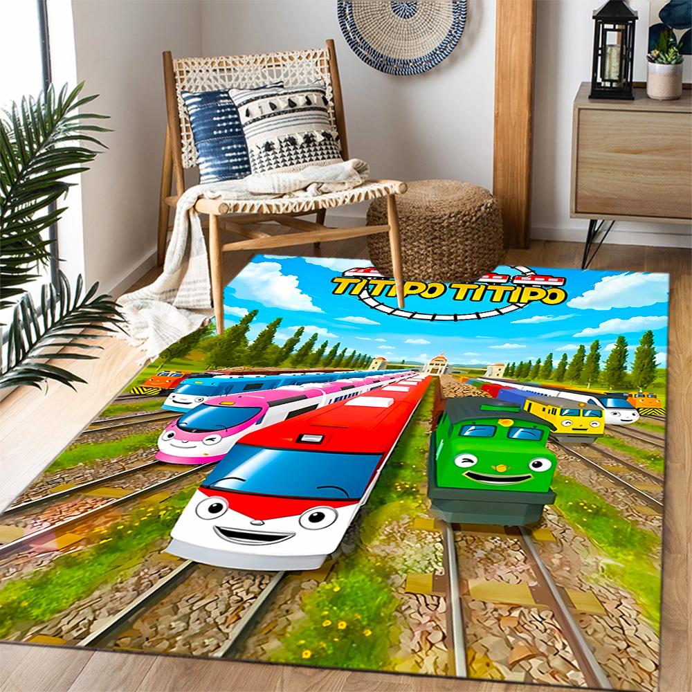 Train Adventure Journey Themed Anti-Slip Rugs - Polyester Home Decor, Suitable for Bedrooms, Living Rooms, Doorways, Studios, and Decorations