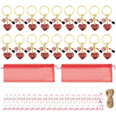 Valentines Party Gift Set 18PCS User Friendly Alloy Heart Keychains With Linen Rope Labels For Guests Souvenirs
