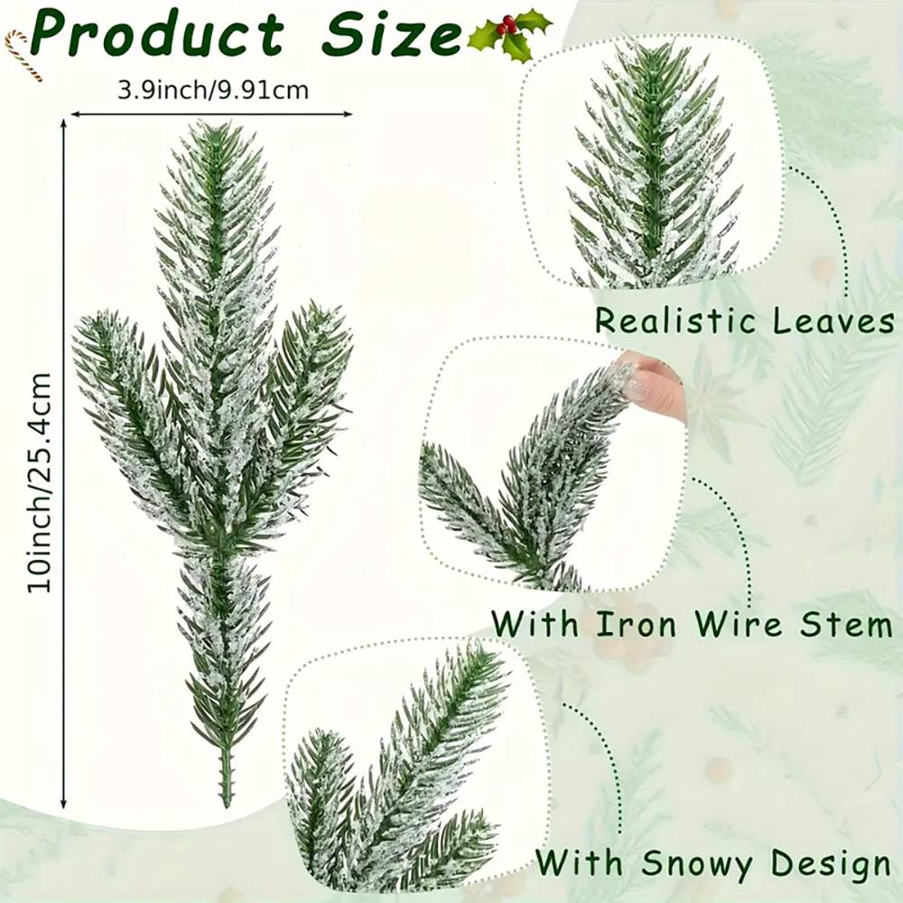 Artificial Pine Needles Branches Garland Green Plants Christmas Fake Christmas Greenery for Xmas DIY Garland(Snow Covered Style)