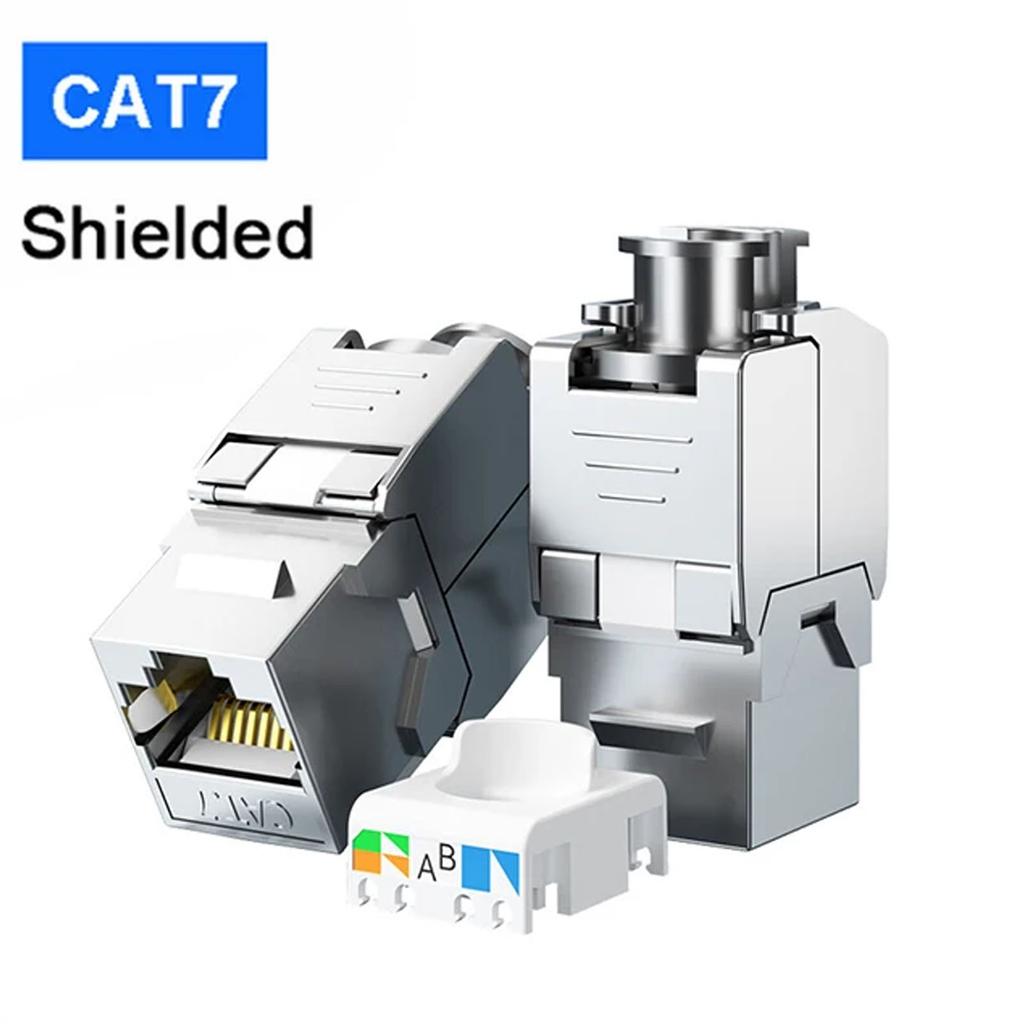 Tool-Less Self-Locking STP Zinc Alloy RJ45 Keystone Jack,40Gbps CAT6A CAT7 CAT8 Shielded Module for Wall Plate Patch Panel LAN