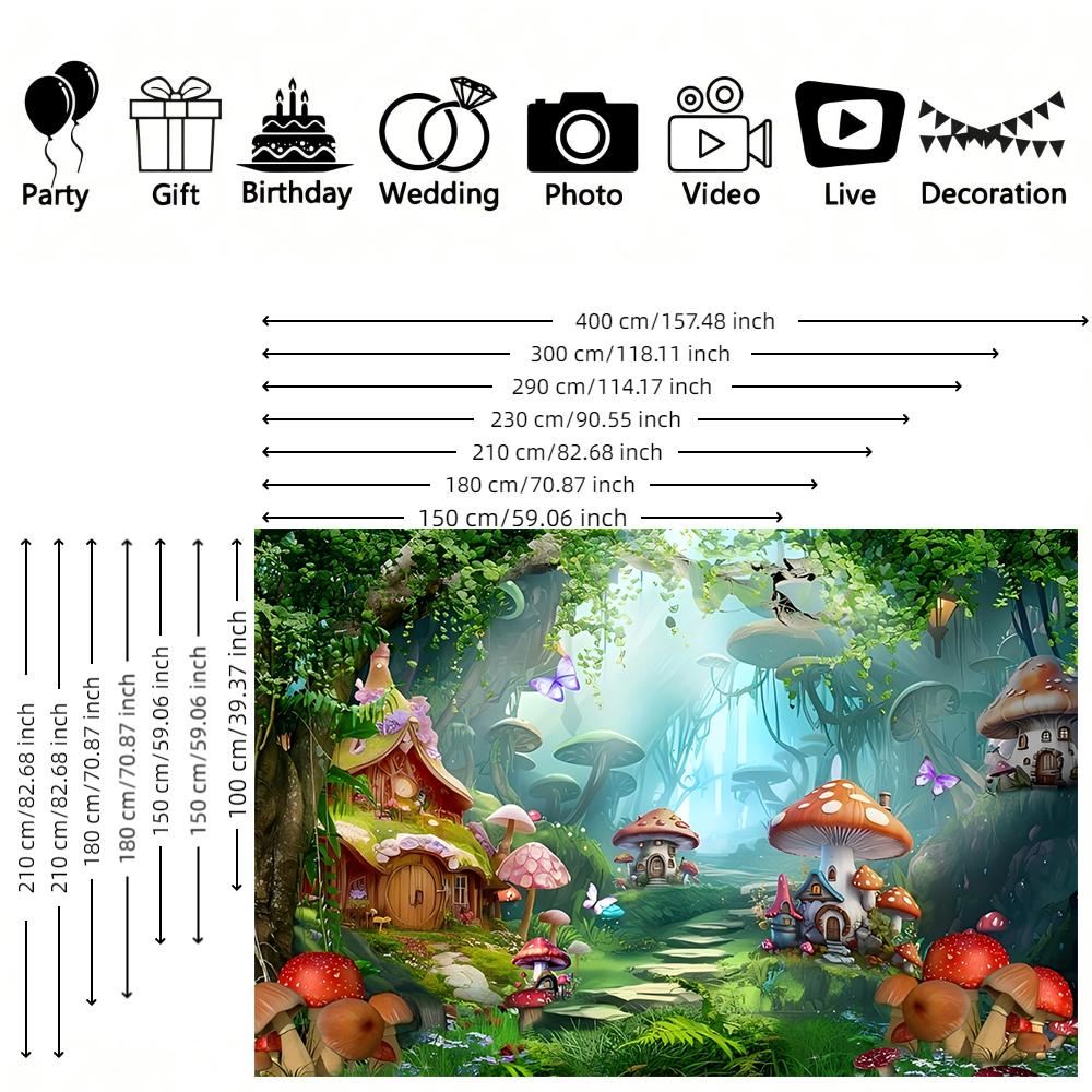 1pc Mushroom Forest Background Fabric Banner Suitable for Garden Celebration Party Anniversary Holiday Celebration