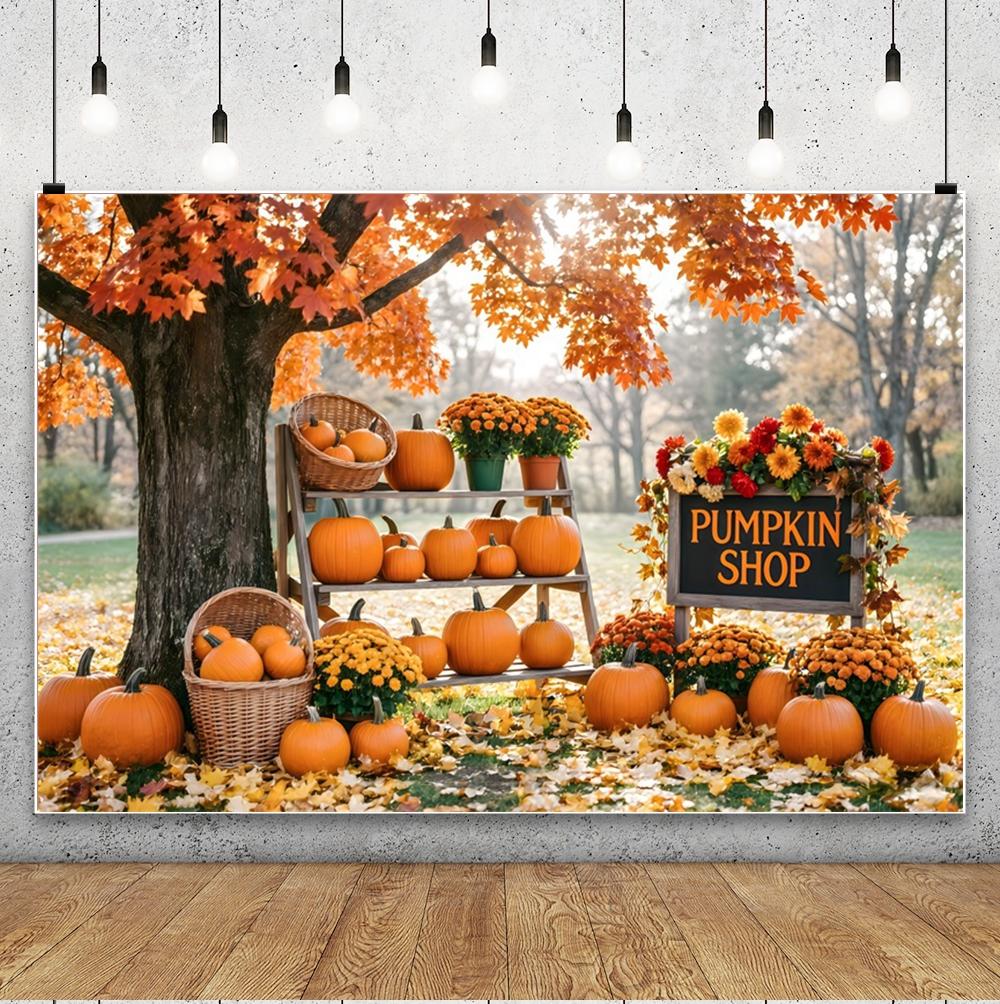 Autumn Pumpkin Shop Photography Backdrop Fall Harvest Scenery Photo Studio Props Thanksgiving Halloween Party Background  Decor