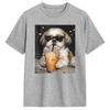 Funny Shih Tzu Drinking Iced Coffee Dog Meme TShirt Harajuku TShirts ShortSleeve Aesthetic Tshirt Cotton 4XL 5XL 6XL Clothes