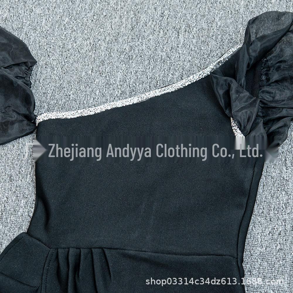 European and American Style One-Shoulder Irregular Hem Bodycon Bandage Dress