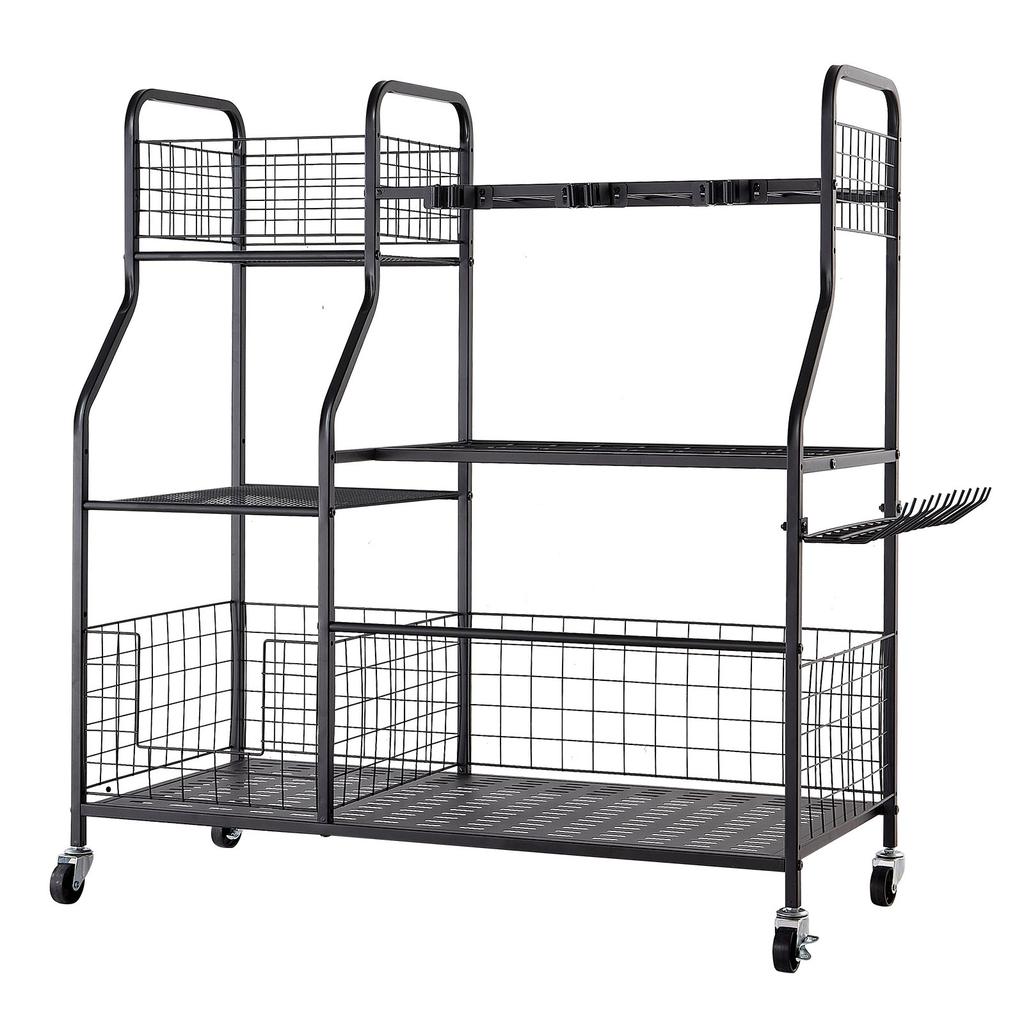 VEVOR Garden Tool Organizer with Wheels, Large Metal Garage Storage Rack, for Rakes/Shovels/Brooms
