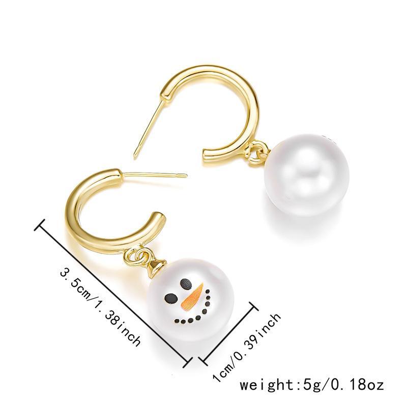 New Creative Exquisite Christmas Rhinestone Snowflake Pearl Hat Snowman Stud Earrings For Women Girl Christmas Festive Jewelry