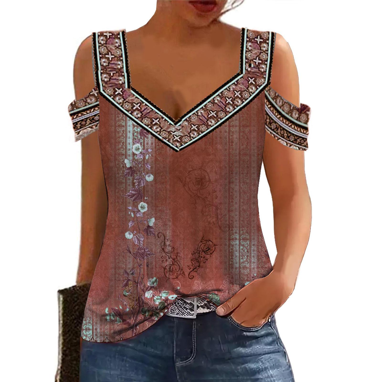 

Літній топ Жіночий топ з короткими рукавами і V-подібним вирізом на плечах Вільна базова футболка Повсякденна верхня сорочка Сорочка XL винний