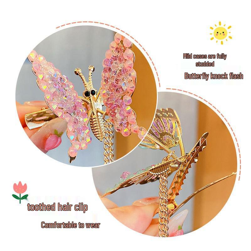 Children's Hanfu Butterfly Pearl Tassel Hair Clip - Women's Winged Head Accessory