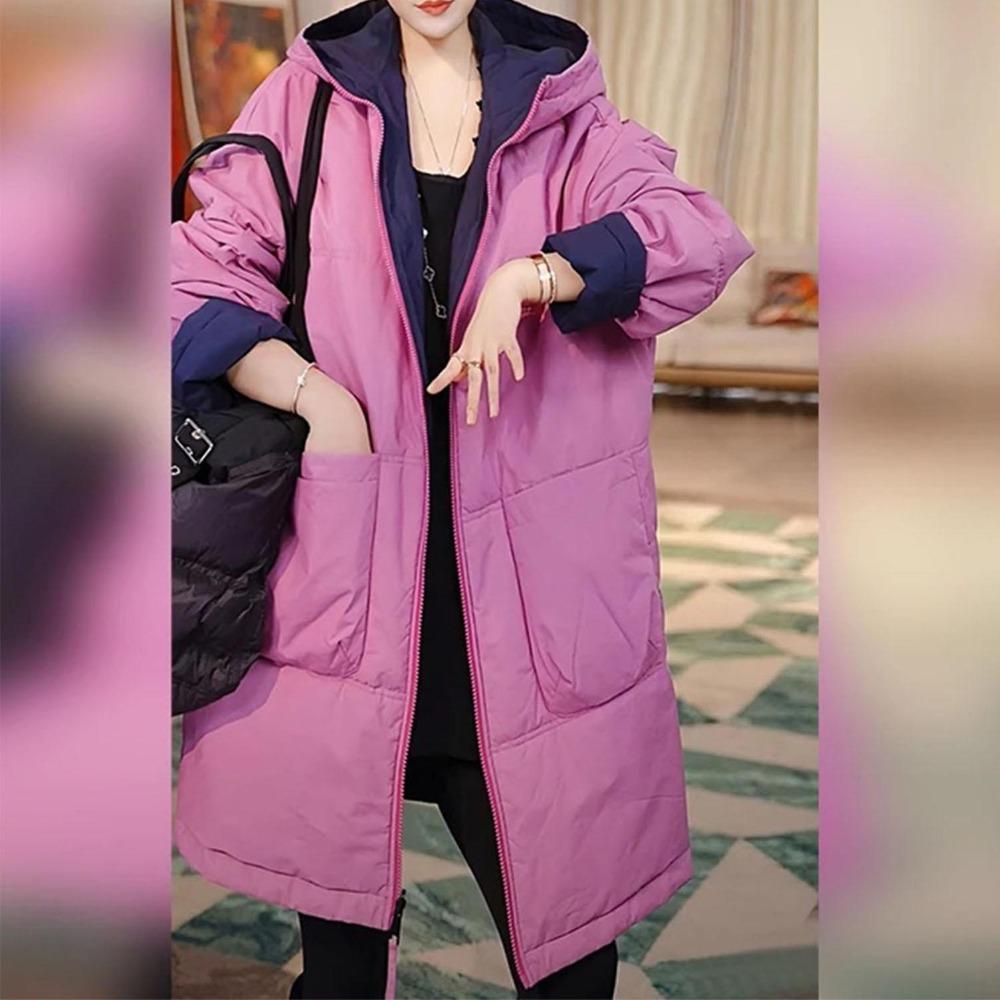 Women Fashion Loose Warm Cotton Coat Winter Double Sided Hooded Jacket Elegant Casual Outwear