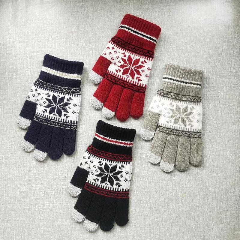 Winter Warm Knitted Gloves Fashion Snowflake Embroidery Touchscreen Gloves For Women Men New Year Gift
