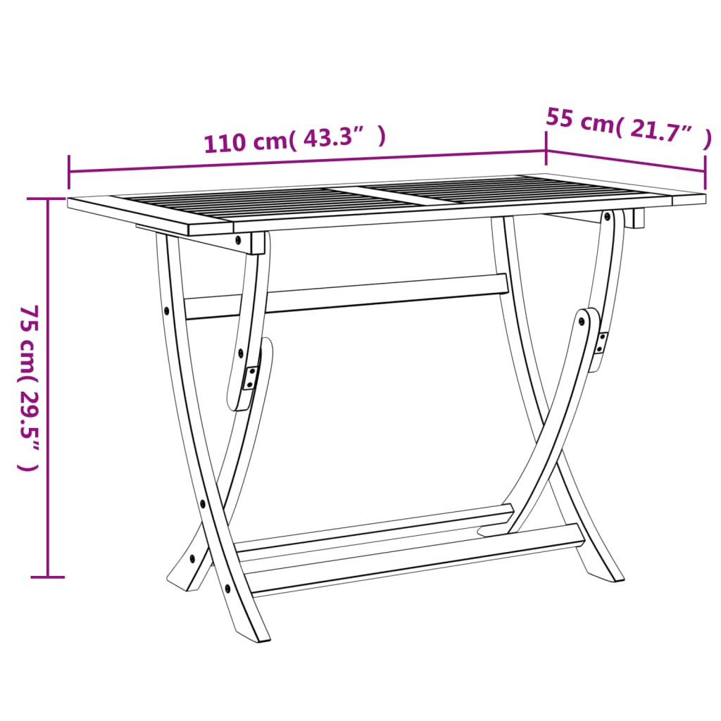 Foldable Garden Table 110 X 55 X 75 Cm Solid Acacia Wood