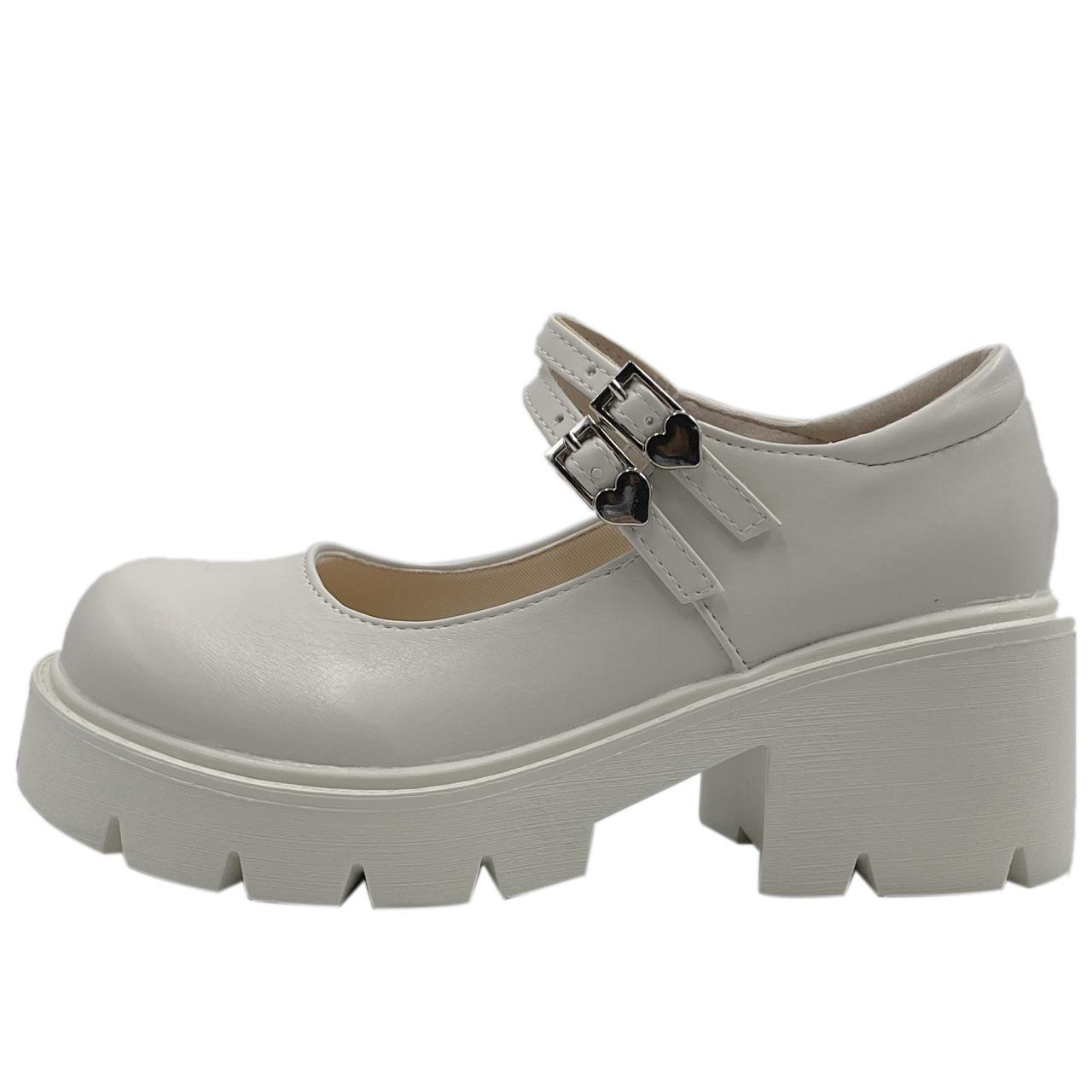 

Туфли на высоком толстом каблуке с круглым носком, Мэри Джейн с ремешком и пряжкой, женская обувь для школьной формы, студенческая обувь, водонепроницаемая, на платформе, с мелким вырезом, модная 37