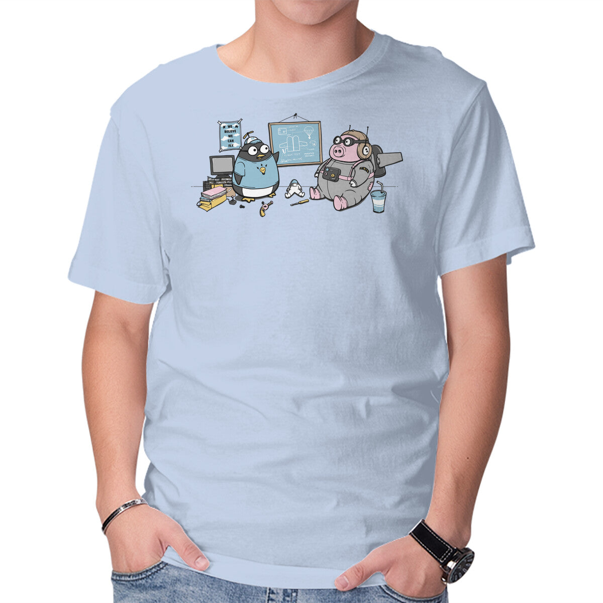 Unisex Crew Neck T-Shirt Flight Experiment Graphic Short Sleeve Casual Tee S