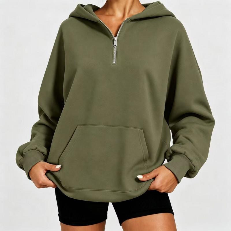 Womens Oversized Half-Zip Hooded Sweatshirt Loose Fit Long Sleeve Casual Top Winter 2026