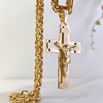European and American Personalized Titanium Steel Handmade Chain Stainless Steel Sandblasted Cross Pendant
