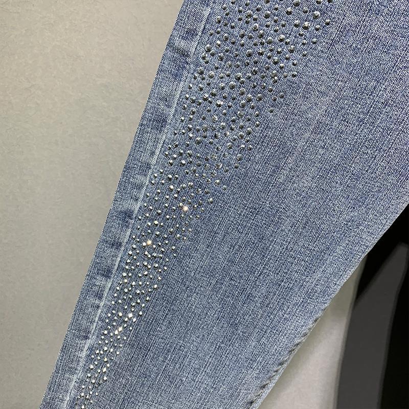 Pantaloni a matita in denim elasticizzato da donna Primavera Estate Skinny Stampa Diamante Jeans Skinny Pantaloni Casual Femminili