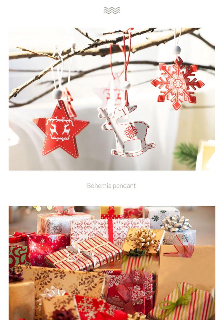 Christmas Tree Ornaments: Snowman, Wooden Horse, Tree Pendants - 4-Grid Box Set