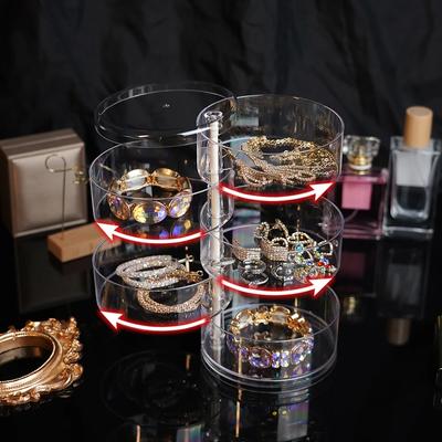 Boîte de Rangement à Bijoux Rotative avec Couvercle pour Rangement Boucles d'Oreilles Maquillage